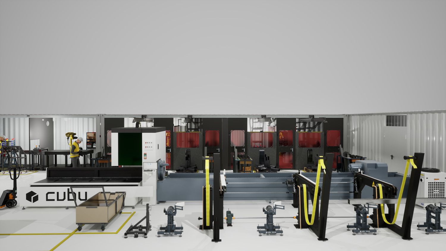 Cuby manufacturing illustration showing a production line